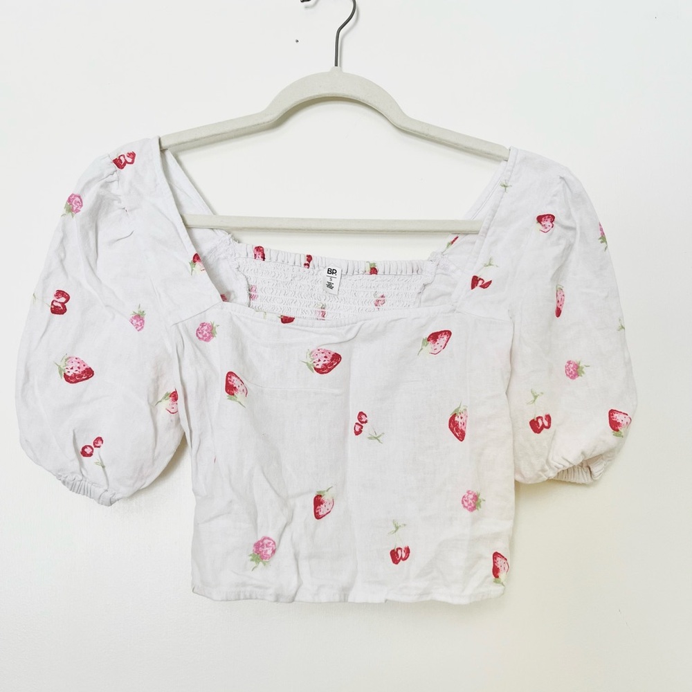 Strawberry and Cherry puff sleeve top